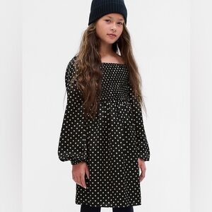 Gap Smocked black polka dot dress